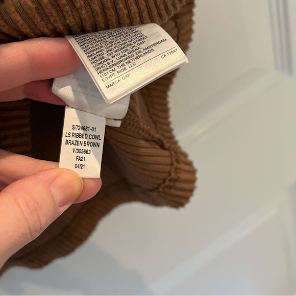 Gap long sleeve ribbed cowl neck dress brazen brown soft women’s small - Picture 5 of 6